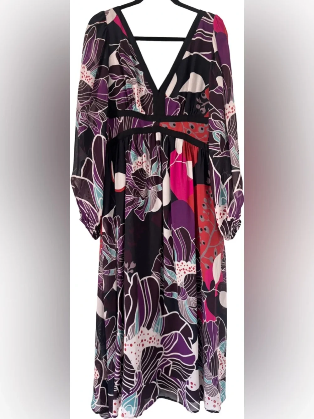 Anthropologie Let Me Be Floral Midi Dress in Black Size L - Picture 7 of 13